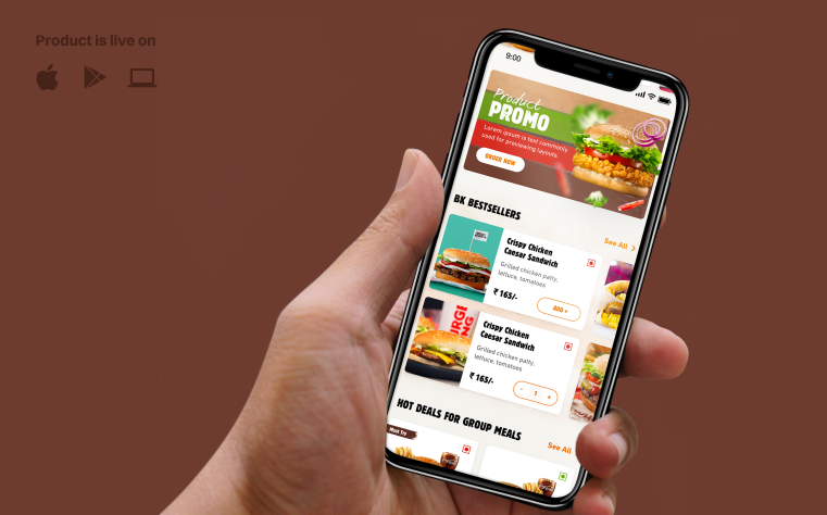 Burger King case study - Mobile app screens showing food ordering interface