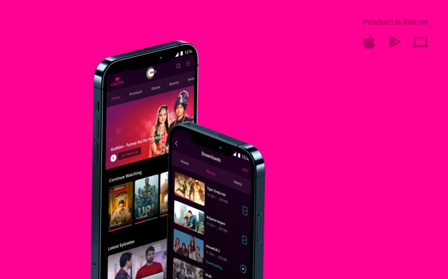ZEE5 case study - OTT platform redesign showing mobile screens
